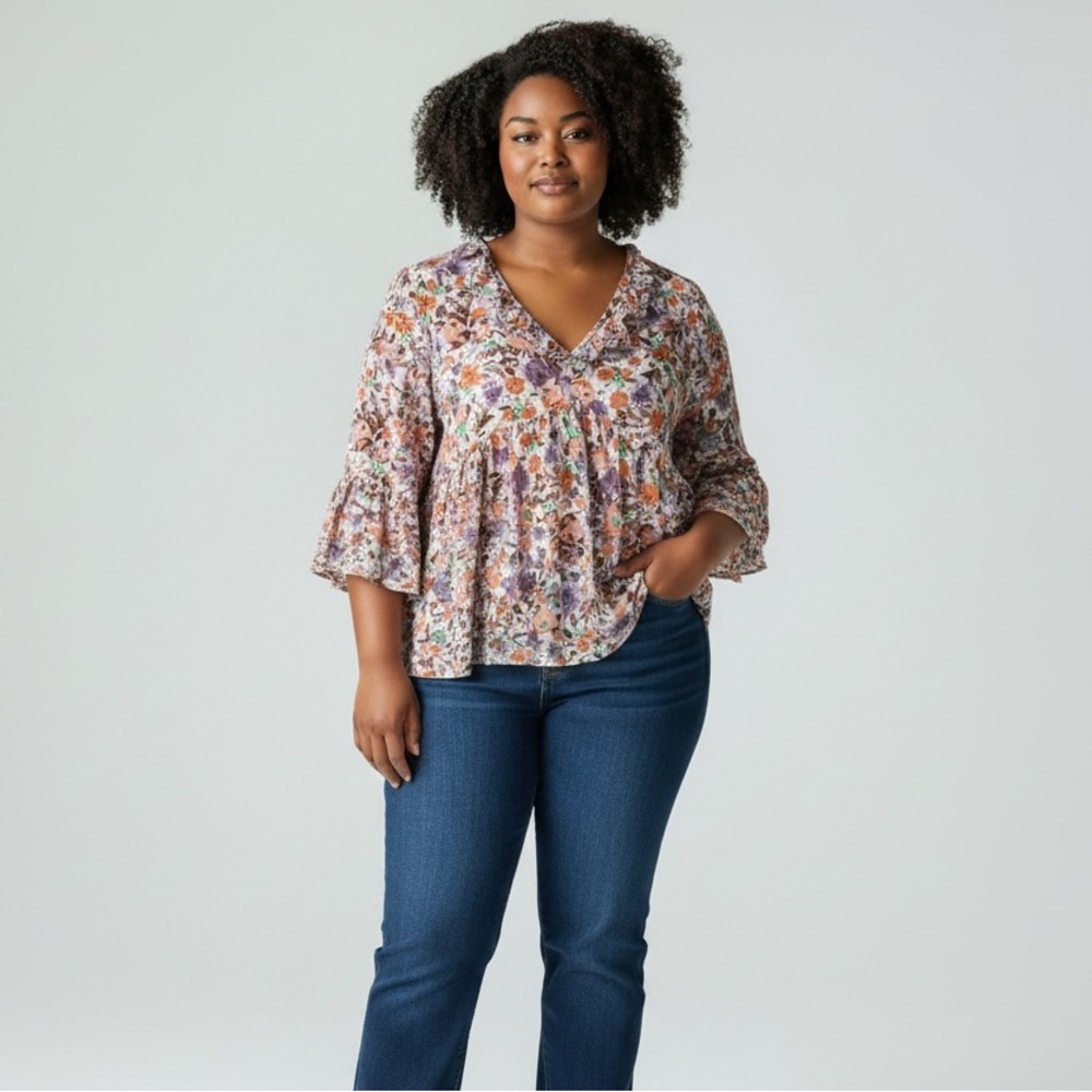 Sugarfox Floral‎ Babydoll Blouse Women’s Size Large Cottagecore Boho Top